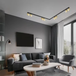 Downlight Hero, svart/gull, 8 lyskilder, 240 cm, metall