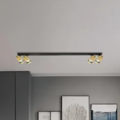 Downlight Hero, svart/gull, 4 lyskilder, 120 cm, metall