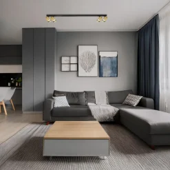 Downlight Hero, svart/gull, 4 lyskilder, 120 cm, metall