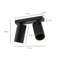 Downlight Mono II svart/innvendig gull 2 lyskilder