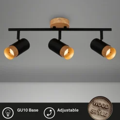 Downlight Plek GU10 svart/tre 3 lyskilder