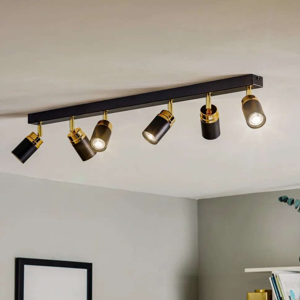 Downlight Reno, 6 lyskilder, svart/gull