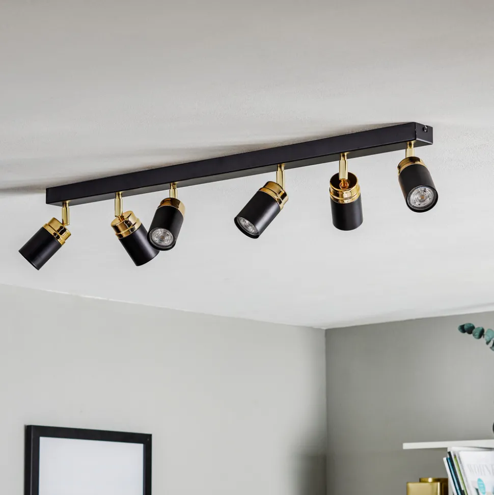 Downlight Reno, 6 lyskilder, svart/gull