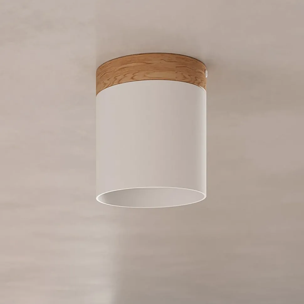 Downlight Rif, hvit, Ø 12 cm, tre, aluminium