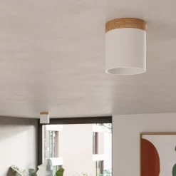 Downlight Rif, hvit, Ø 12 cm, tre, aluminium