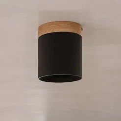 Downlight Rif, svart, Ø 12 cm, tre, aluminium