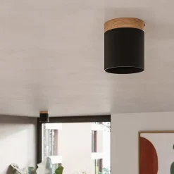 Downlight Rif, svart, Ø 12 cm, tre, aluminium