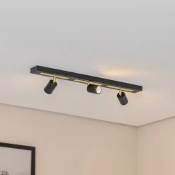 Downlight Rodez, svart/gull, lengde 80 cm, 3 lyskilder, IP50, 100 W, 1200 lm,