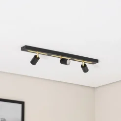 Downlight Rodez, svart/gull, lengde 80 cm, 3 lyskilder, IP50, 100 W, 1200 lm,