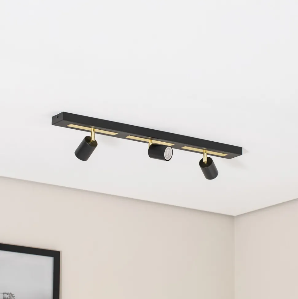 Downlight Rodez, svart/gull, lengde 80 cm, 3 lyskilder, IP50, 100 W, 1200 lm,