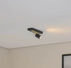 Downlight Rodez, svart/gull, lengde 30 cm, stål