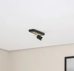 Downlight Rodez, svart/gull, lengde 30 cm, stål