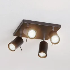 Downlight Round i svart, 4 lyskilder, firkantet