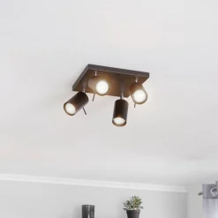 Downlight Round i svart, 4 lyskilder, firkantet