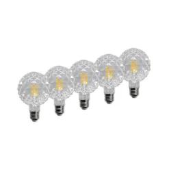 E27 3,8W LED-pære G95 2 700 K struktur klart 5 stk