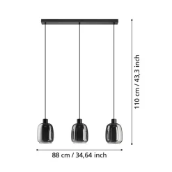 EGLO connect LED-hengelampe Molochio-Z, 3 lyskilder, svart, klar