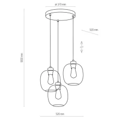 Elio hengelampe, glass, blå/klar/grå, Ø 52 cm, 3 lyskilder