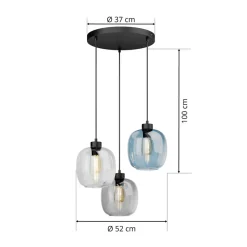 Elio hengelampe, glass, blå/klar/grå, Ø 52 cm, 3 lyskilder