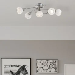 Elliott taklampe, lengde 62 cm, matt nikkel, metall/glass