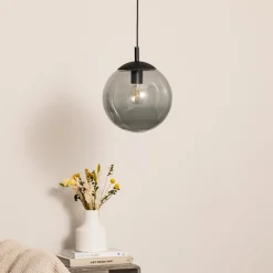 Esme hengelampe, Ø 25 cm, røykgrå, glass, globe, E27