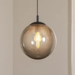 Esme hengelampe, Ø 30 cm, røykgrå, glass, kuppel, E27