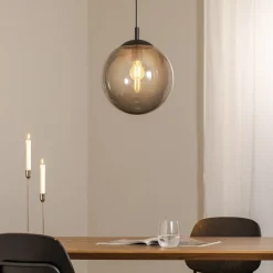 Esme hengelampe, Ø 30 cm, røykgrå, glass, kuppel, E27