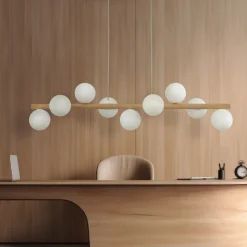 Estera hengelampe, opalglass, tre, 9 lyskilder