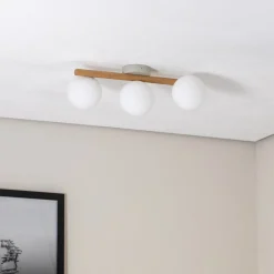Estera taklampe, opalt glass, tre, 3 lyskilder