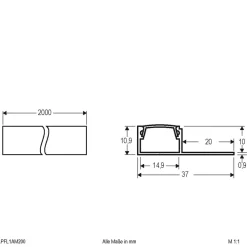 EVN APFL1, alu-fliseprofil ensidig, 200cmx3,7cm