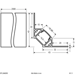 EVN APFL3, alum.-flise-hjø.prof. inne, 200cmx4,3cm