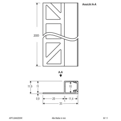 EVN APFL5 fliseprofil side 200cmx3,3cm hvit