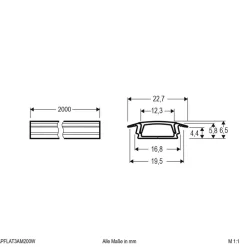 EVN APFLAT3 aluminium-profil, 200cm T-profil, hvit