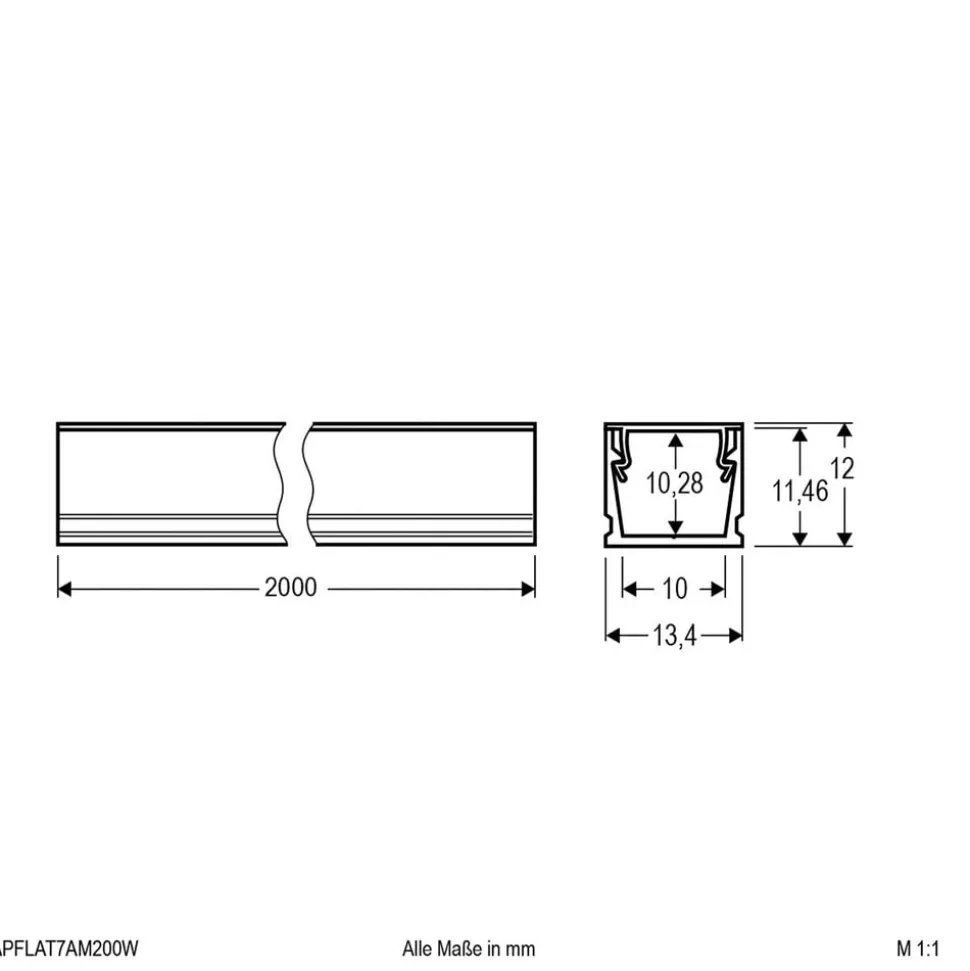 EVN APFLAT7 aluminiumprofil 200cm, U-profil, hvit