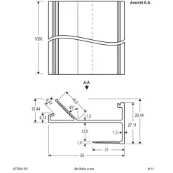 EVN APTBH alu.-profil, rettet mot taket, 100cm alu