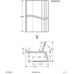 EVN APTBU alu.-profil rettet mot veggen 200cm hvit