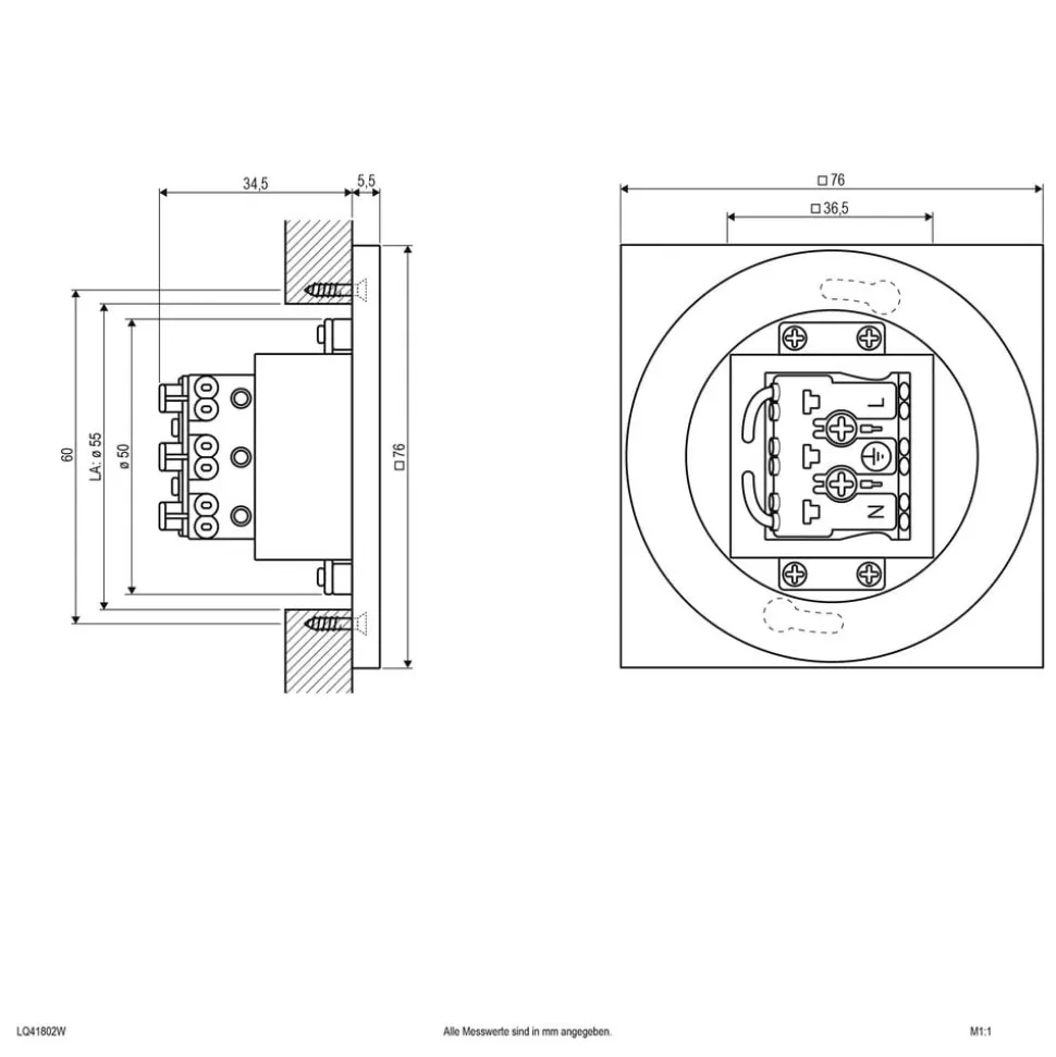 EVN LQ230 LED innfelt vegglampe direkte hvit