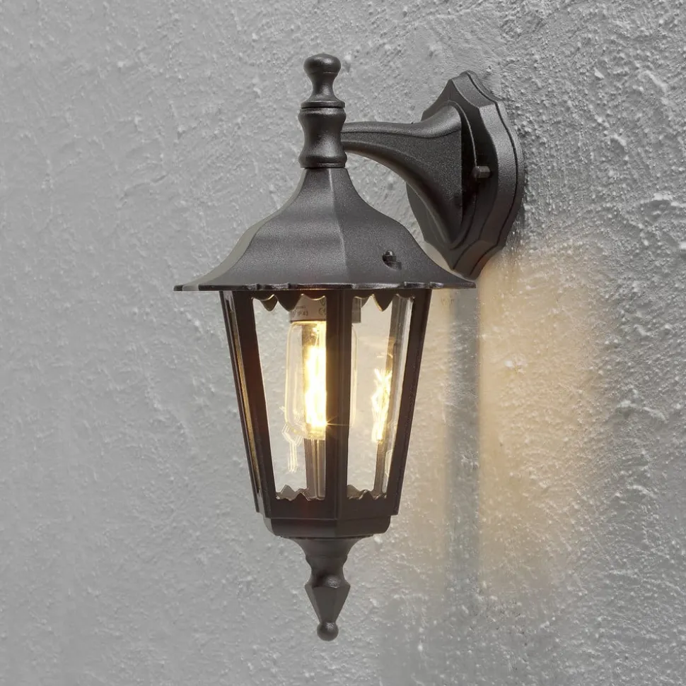 Firenze utendørs vegglampe, svart, fatning nederst, 36 cm
