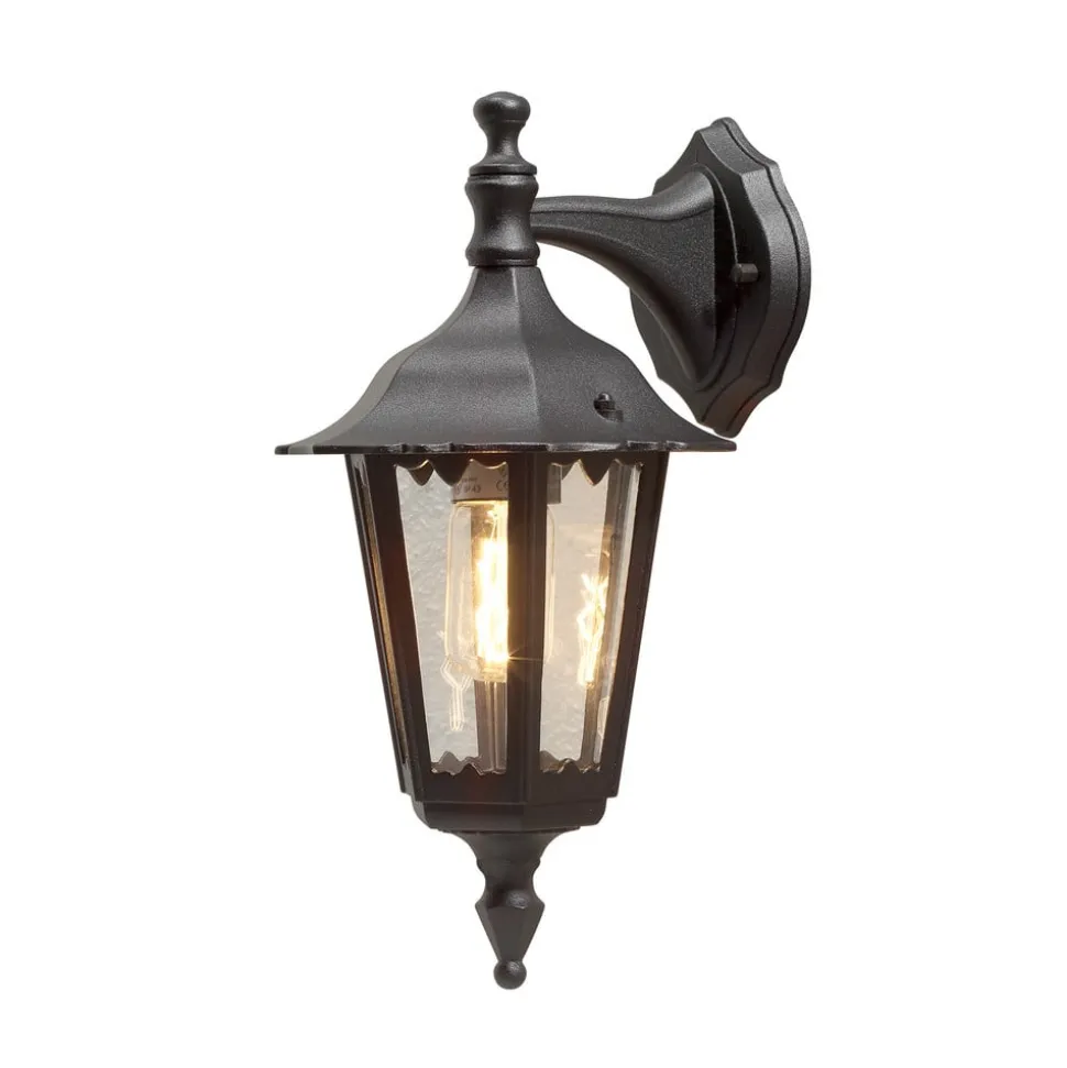 Firenze utendørs vegglampe, svart, fatning nederst, 36 cm