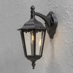 Firenze utendørs vegglampe, svart, fatning nederst, 48 cm