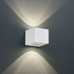 Firkantet, utendørs LED-vegglampe Cordoba, hvit