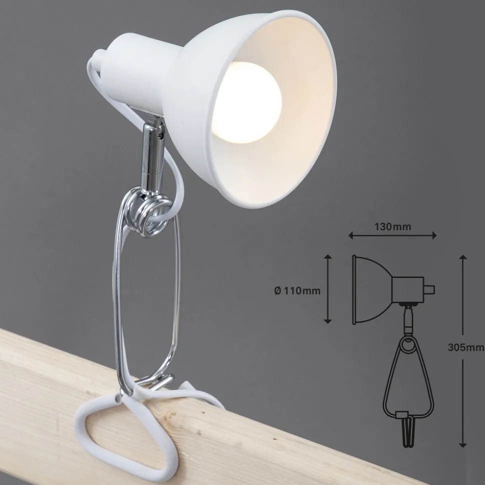 Fix-klemmelampe, metallskjerm, hvit