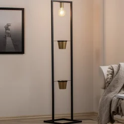 Flores gulvlampe, 1 lyskilde, svart/gull, stål