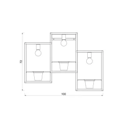 Flores vegglampe, 3 lyskilder, svart/gull, med støpsel