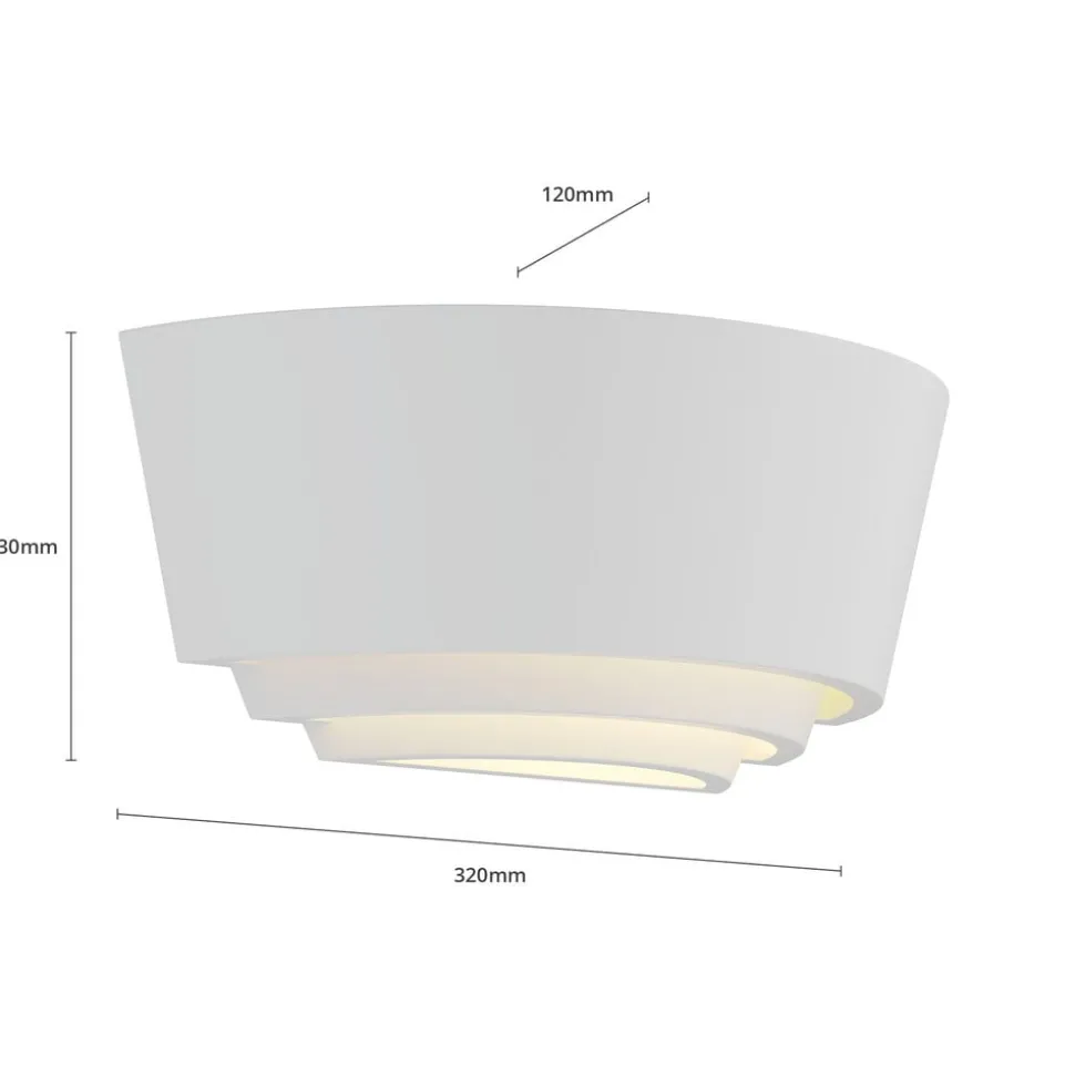 Gipsvegglampe Azriel, hvit halvrund, tre trinn