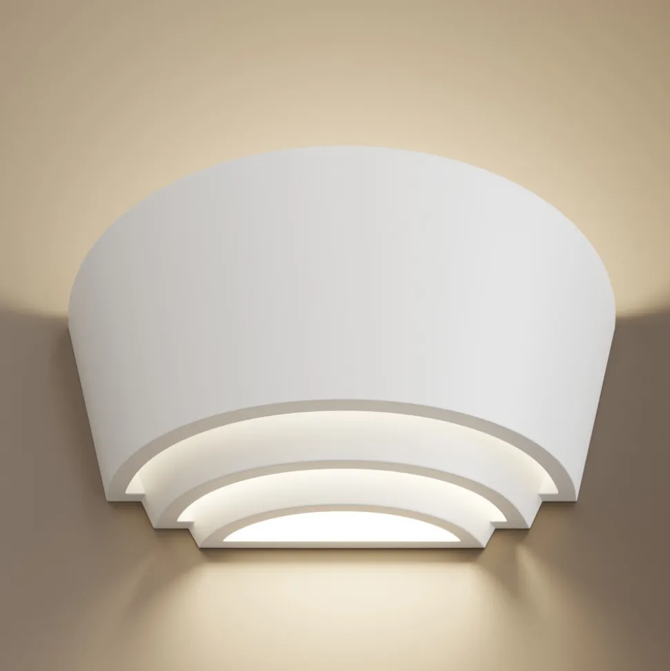 Gipsvegglampe Azriel, hvit halvrund, tre trinn