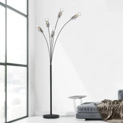 Glasini gulvlampe, høyde 200 cm, røykgrå, 5-lys, glass