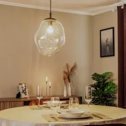 Glass-hengelampe Sol, Ø 35cm svart/klar