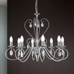 Grasiøs FIORETTO lysekrone i krom med åtte lys