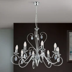 Grasiøs FIORETTO lysekrone i krom med åtte lys
