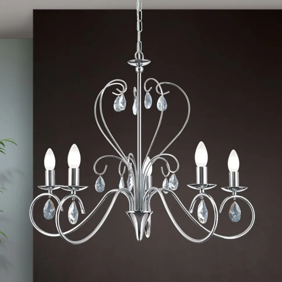 Grasiøs FIORETTO lysekrone i krom med fem lys